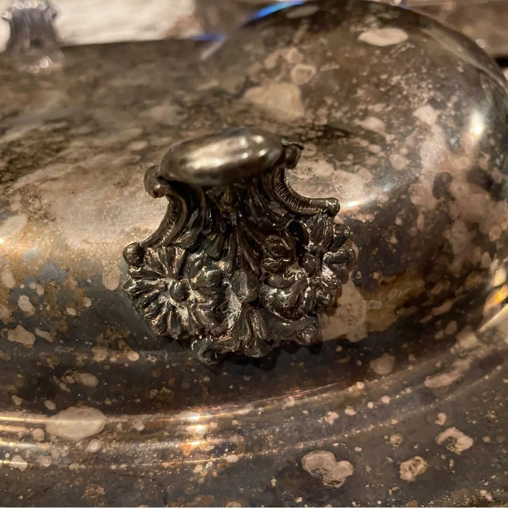 Vintage English Silver MFG.Corp Divided Serving Dish w/ LID COVER Made In U.S.A